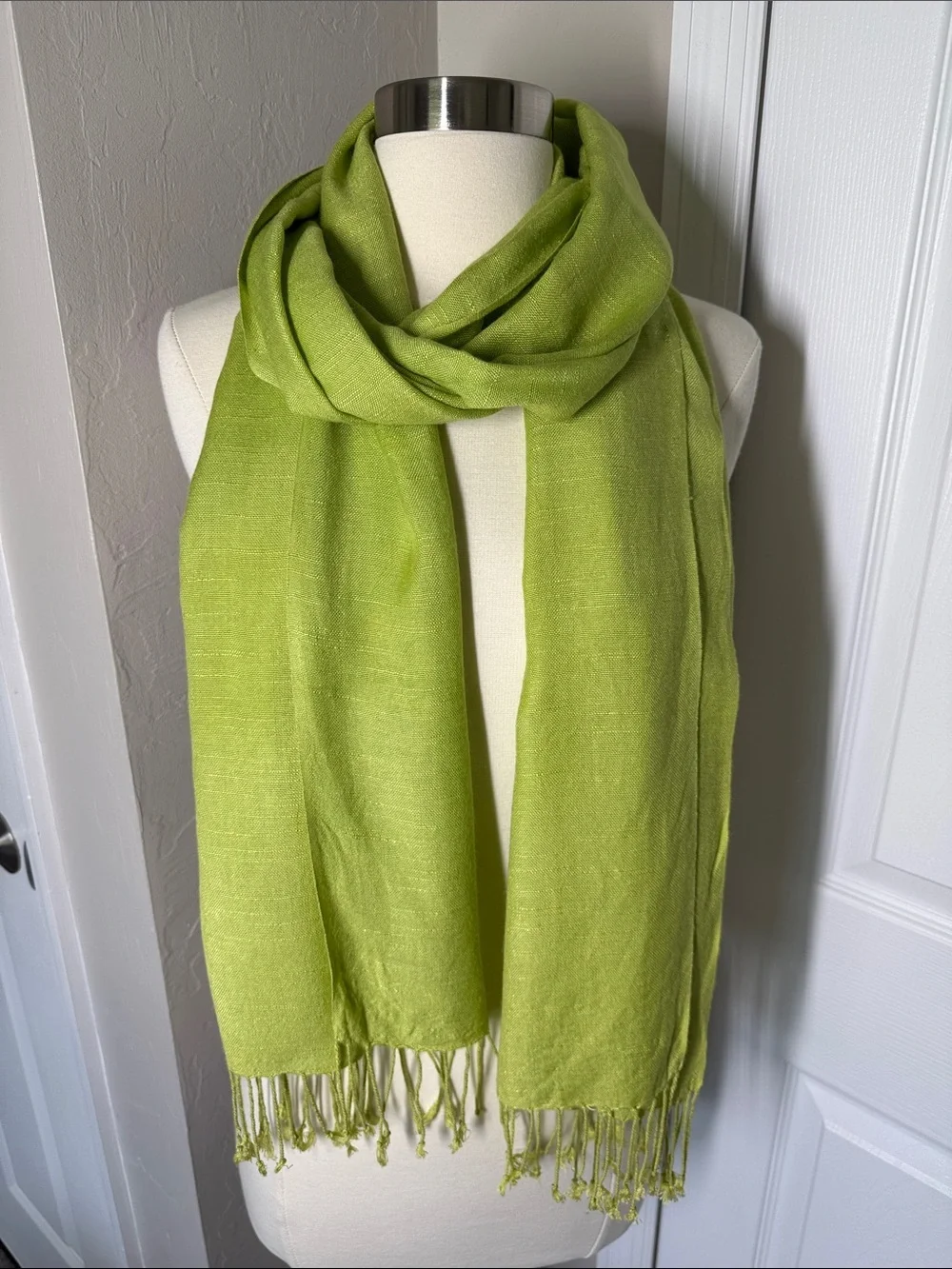 Lime green solid scarf/shawl with fringe